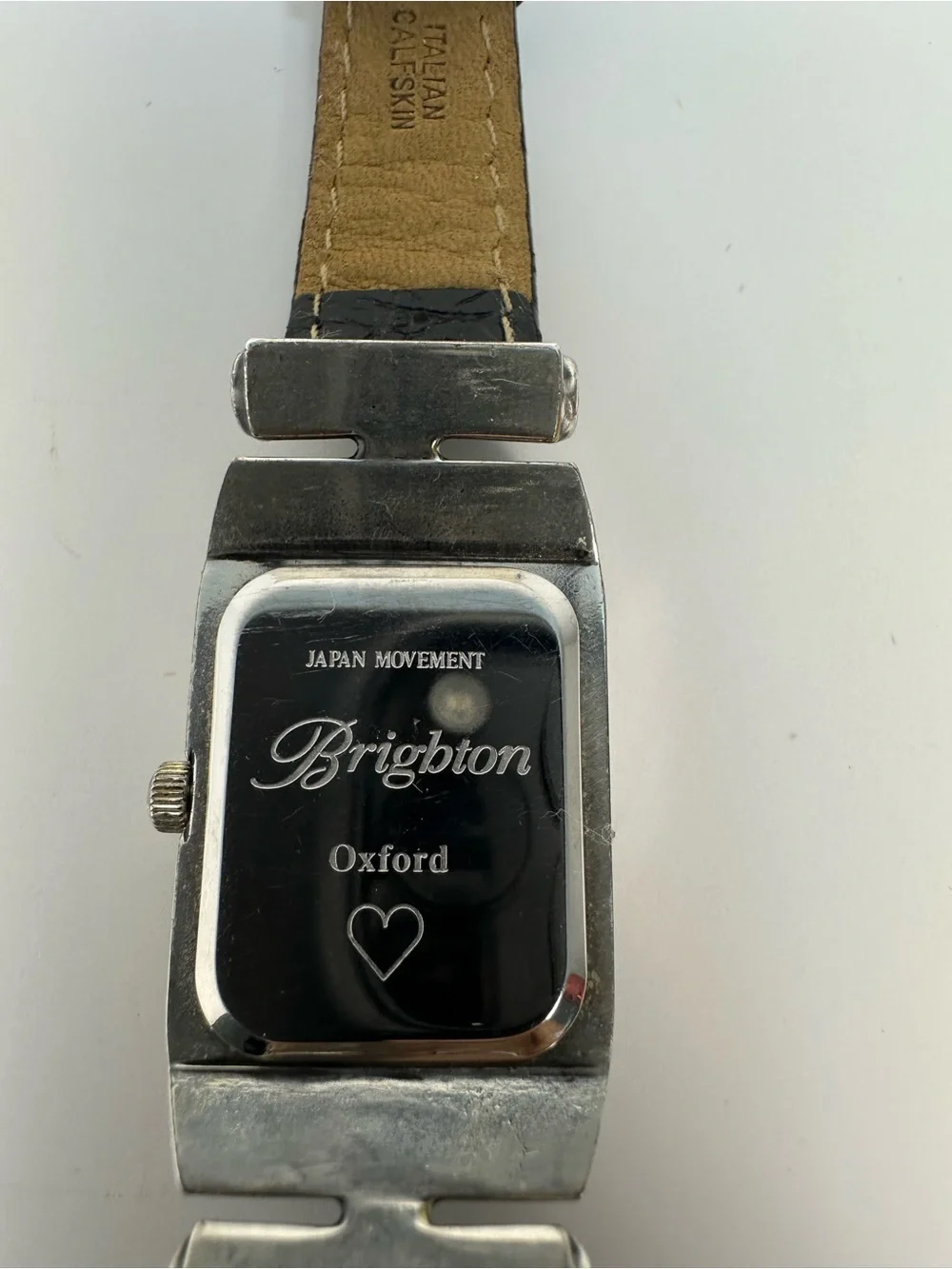 Brighton Oxford Black Leather Strap Silver-Tone Rectangular Watch